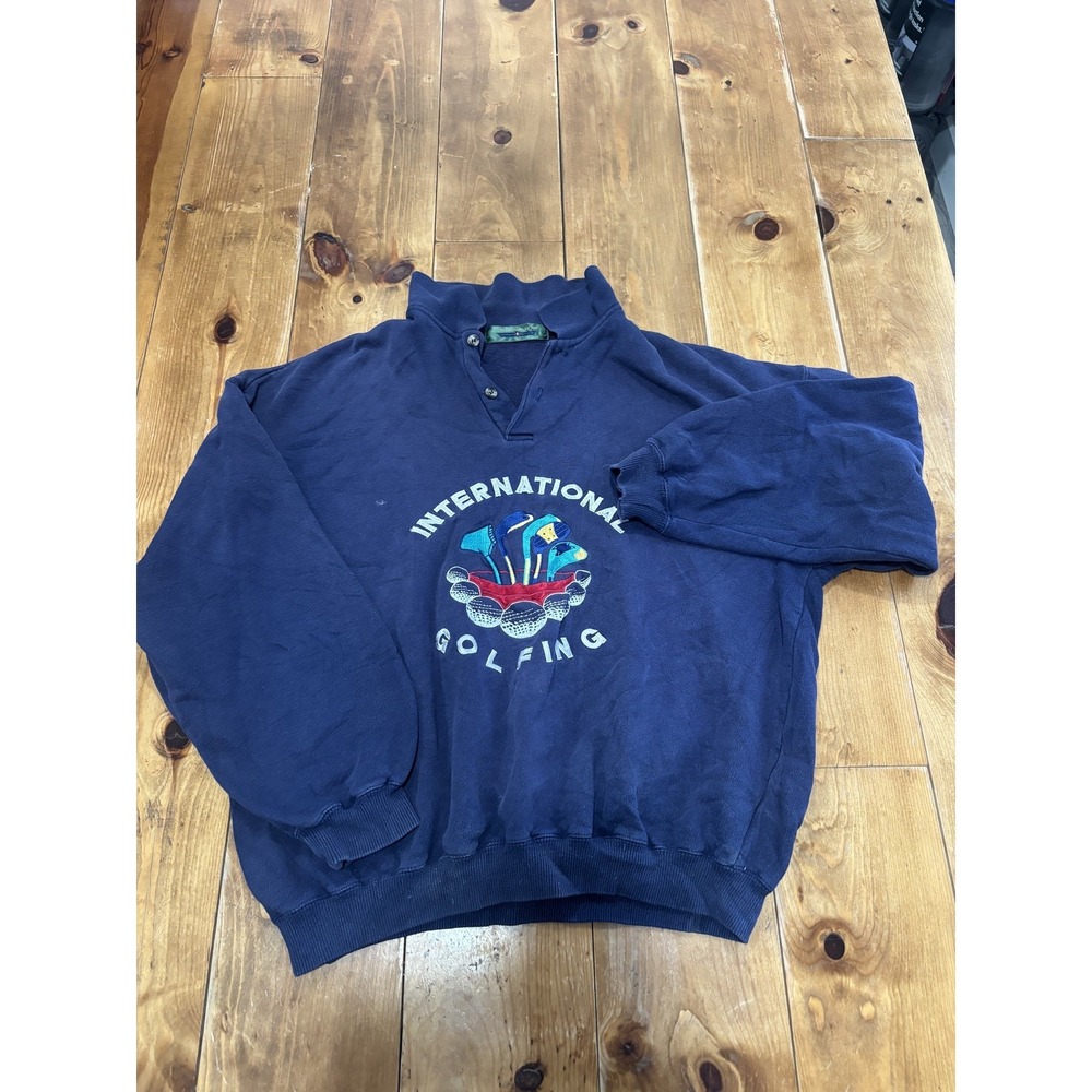 Vintage Embassy Row International Golfing Pullover Sweatshirt Mock Neck Navy